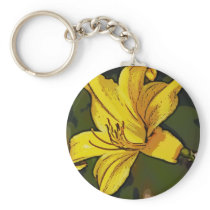 Yellow ornamental lily serigraph key chains