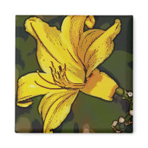 Yellow ornamental lily serigraph refrigerator magnet