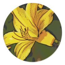 Yellow ornamental lily serigraph round sticker