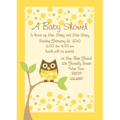 Yellow Owl on a branch Invitation with Yellow Background