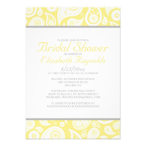 Yellow Paisley Bridal Shower Invitations