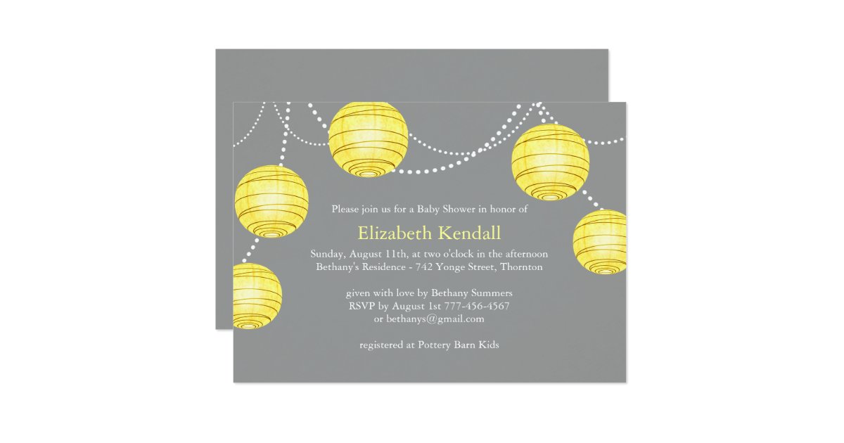Yellow Party Lantern Baby Shower Invitation Zazzle