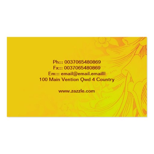 yellow patterned flowers business card (back side)
