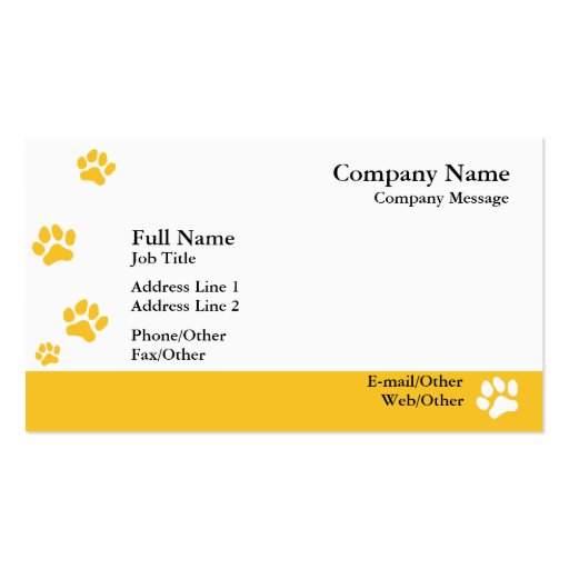 Yellow Paw Prints Business Card Template