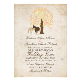 Yellow Peach and Mint Autumn Horses Wedding Custom Invitations