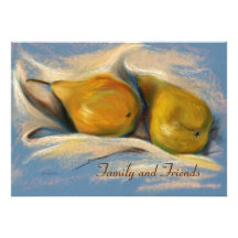Yellow Pears on Blue Paper Drawing Thanksgiving Personalized Invitation