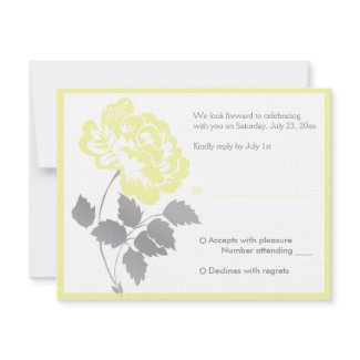 Yellow Peony on Linen Reply Card invitation