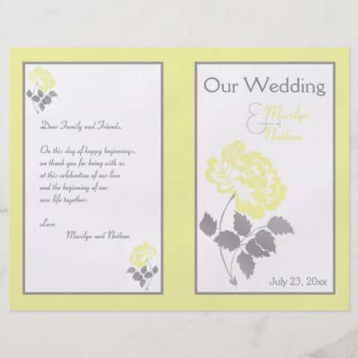 Yellow Peony on White with Gray Wedding Program 8.5" X 11" Flyer