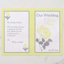 Yellow Peony on White with Gray Wedding Program Custom Flyer