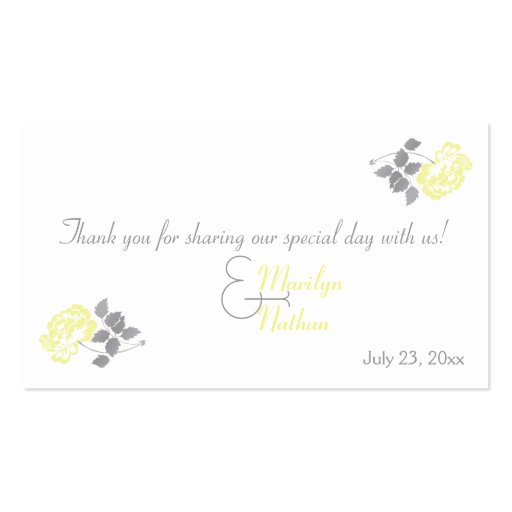 Yellow Peony with White and Gray Wedding Favor Tag Business Card Templates