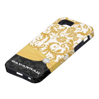 Yellow Personalized Faux Rhinestone Damask iPhone iPhone 5 Cases