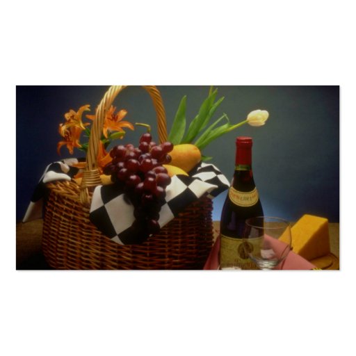Yellow Picnic basket with wine, cheese, bread and Business Card (back side)