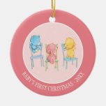 Yellow, Pink, and Blue Bears on Chairs Ceramic Ornament