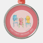 Yellow, Pink, and Blue Bears on Chairs Metal Ornament