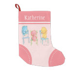 Yellow, Pink, and Blue Bears on Chairs Small Christmas Stocking