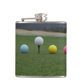 YELLOW, PINK AND WHITE  Golf Balls Hip Flasks