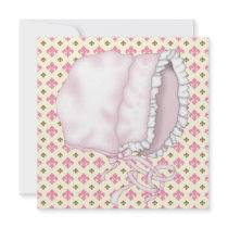 Yellow Pink Brown Fleur de Lis Baby Shower Announcements