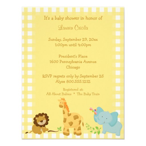 Yellow Plaid Baby Animals Baby Shower Invitation from Zazzle.com