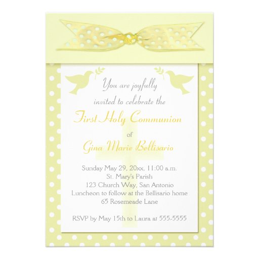 Yellow Polka Dot First Holy Communion Invitation