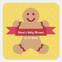 Yellow polka gingerbread man ribbon baby shower stickers