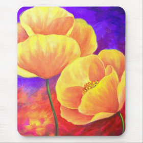 Yellow Poppy Flower Painting Art Mouse Pad