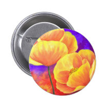 Yellow Poppy Flower Painting - Multi buttons