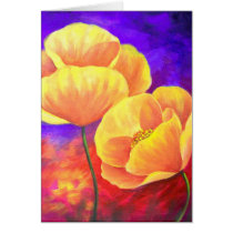 Yellow Poppy Flower Painting - Multi cards