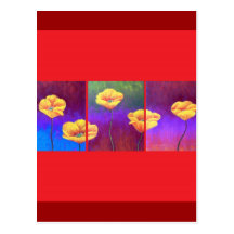 Yellow Poppy Flower Painting - Multi Post Cards