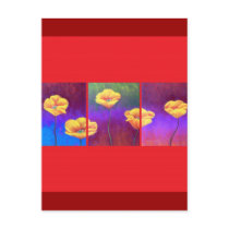 Yellow Poppy Flower Painting - Multi Post Cards