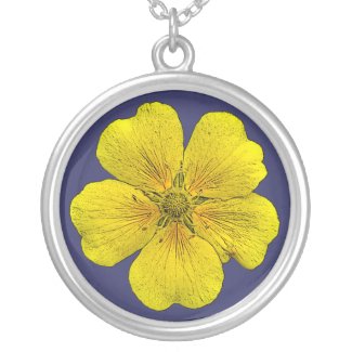 Yellow potentilla flower pendant necklace necklace