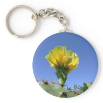 Yellow prickly pear cactus flower key chain