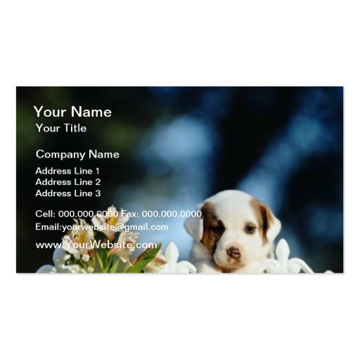Yellow Puppy with brown ears looking over iron fen Business Card Template (front side)