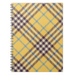 Yellow, purple and blue tartan spiral note books