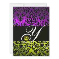 YELLOW PURPLE BLACK DAMASK MONOGRAM TOPAZ PERSONALIZED INVITATION