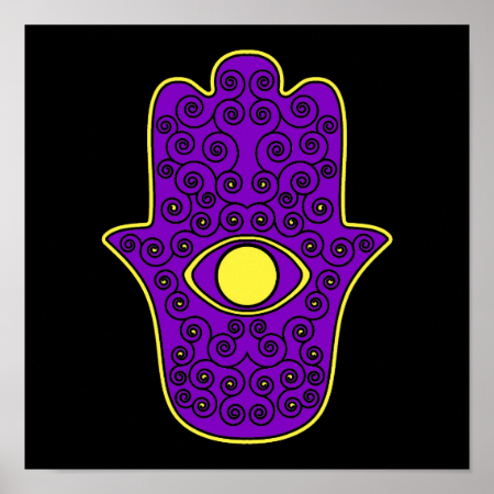 Yellow Purple Hamsa-Hand of Miriam-Hand of Fatima. Poster