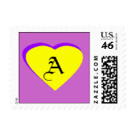 Yellow-Purple Heart Letter A The MUSEUM Zazzle Sm postage