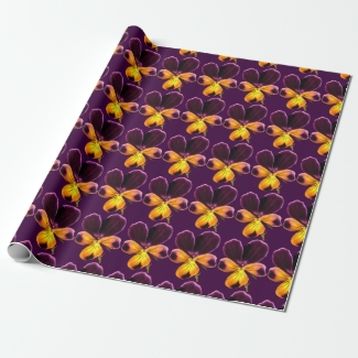 Yellow Purple Johnny Jump Up Flower Wrapping Paper