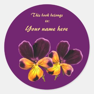 Yellow Purple Pansy Flower Floral Bookplate Classic Round Sticker