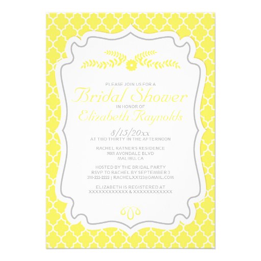 Yellow Quatrefoil Bridal Shower Invitations