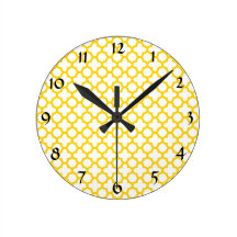 Yellow Quatrefoil Pattern Wallclock