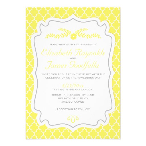 Yellow Quatrefoil Wedding Invitations