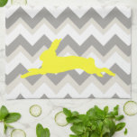 Yellow Rabbit Silhouette on Chevron Stripes Towel