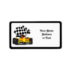 Yellow  Race Car with Checkered Flag Address Label