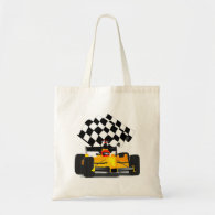 Yellow  Race Car with Checkered Flag Budget Tote Bag