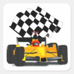 Yellow Race Car with Checkered Flag Sticker