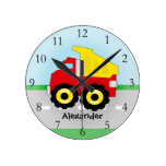 Yellow/Red Boys Dumptruck Construction wall clocks