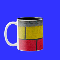 yellow red gray mugs