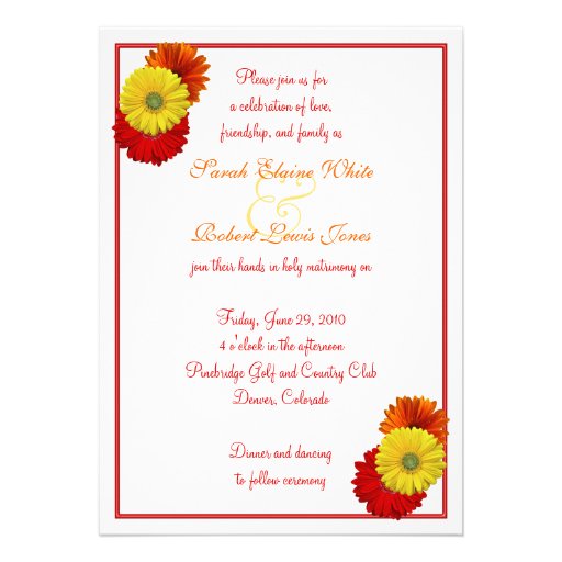 Yellow Red Orange Gerbera Daisy Wedding Invitation