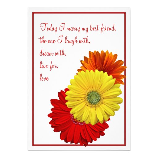 Yellow Red Orange Gerbera Daisy Wedding Invitation