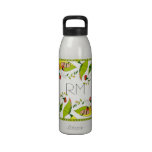 Yellow Retro Abstract Floral Collage-Monogram water bottles